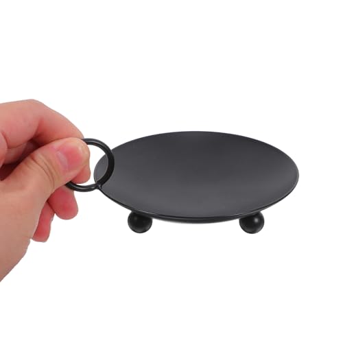 VILLCASE Iron Candle Holder Plate, Decorative Pillar Candle Tray Stand - Vintage Round Candlestick for Romantic Dinner Wedding Home Decor Religious Ceremonies, Black - color: Black