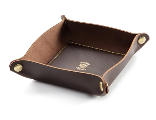 USA Handmade Premium Leather Valet Tray, Folds Flat! Dice Rolling Basket and Organizer with Brass Rivets (Brown Gold, Medium) - color: Brown Gold, size: 5" x 5" x 2"