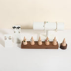 GemeShou Wooden ring organizer holder for jewelry, Stable ring display stand for boutique store, walnut base with white ring cones for jewelry selling【Ring holder-Cone 5】 - style: Five Cone