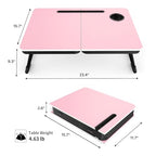 BUYIFY Foldable Laptop Bed Desk for Couch, Sofa - Large Lap Desk Tray Table with Cup Holder and Tablet Slot - Portable Notebook Stand for Eating, Writing, Studying and WFH (Pink) - color: Pink