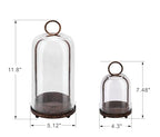 5" & 4" Wide Versatile Metal Candle Holder in Rustic Brown with Handmade Thick, Heavy & Sturdy Glass Dome for Pillar Candle, Industrial, Modern, Shelf, Mantel, Veranda, Porch - color: Brown