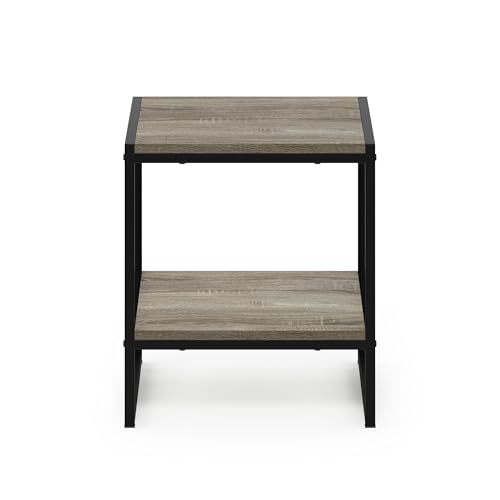 Furinno FM19122GYW Camnus Modern Living 2-Tier End Table, French Oak Grey, 15.9 in x 15.75 in x 18 in - color: French Oak Grey, size: 2 Tiers, Metal Frame