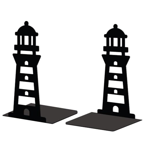 Peacoblue Metal Bookends for Shelves, Modern Decorative Heavy Duty Study Book Support Stoppers for Office, Desk, Shelf, Room 5.3"x4.3"x7.9" Cast Iron Simple Tall Bookends, 1 Pair (Lighthouse) - style: Lighthouse