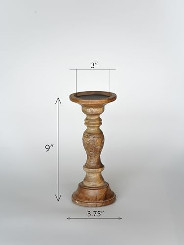 Traditional Wallnut Eco-Friendly Handmade Mango Wood Set of One 9" Pillar Candle Holder