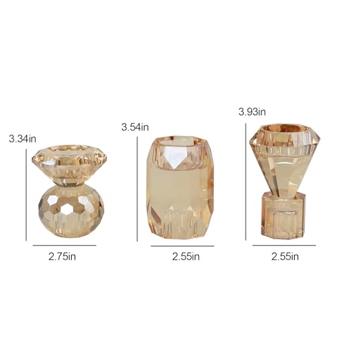 Amber Crystal Candle Holder, Set of 3 Crystal Clear Candlestick Stand for Pillar Taper Tealight Candle,Party, Wedding and Christmas Candle Holder Decoration - color: Champagne