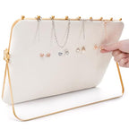 Elsjoy Velvet Necklace Display Stand, Beige & Gold Necklace Jewelry Showcase Holder, Metal Hanging Necklace Organizer Large Necklace Display for Vendors