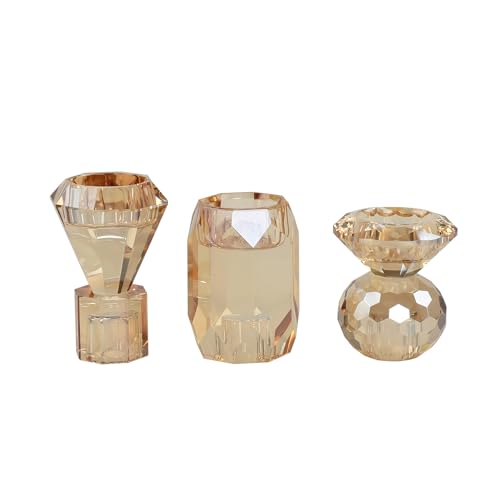 Amber Crystal Candle Holder, Set of 3 Crystal Clear Candlestick Stand for Pillar Taper Tealight Candle,Party, Wedding and Christmas Candle Holder Decoration - color: Champagne