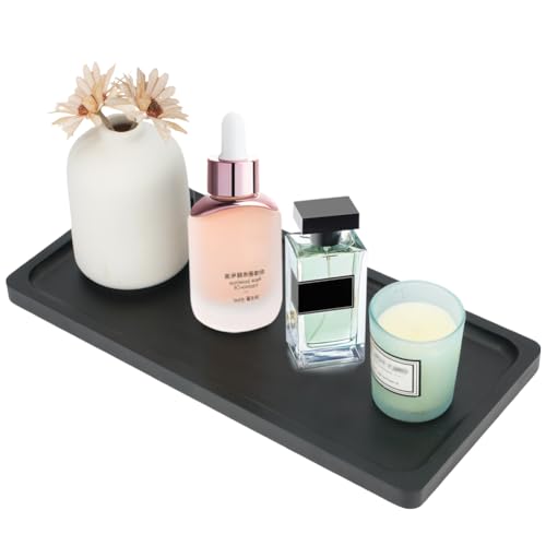 Bamboo Vanity Tray for Bathroom Sink, Counter, and Toilet Tank Top - Organizing and Decor Display Rack - Black Table Tray 11.8 x 6 x 0.7 inch - color: Black