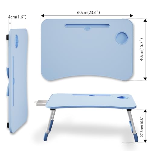 Lap Desk Bed Trays for Eating and Laptops Breakfast in Bed Tray for Sofa/Couch/Study/Reading/Writing with Cup Holder/Drawer On Low Sitting Floor Large Portable Foldable (Blue) - color: Blue