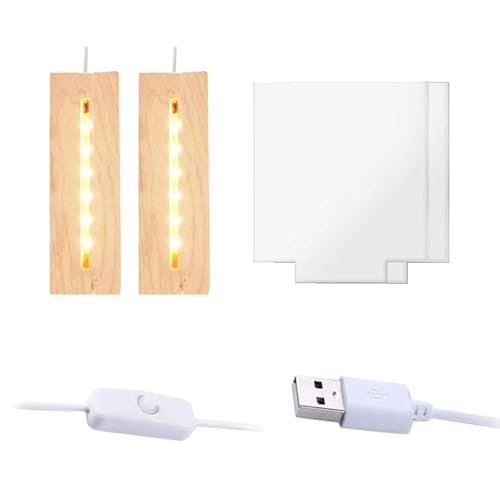 2Pcs 4.33" Wood LED Light Base with Blank Acrylic Sheet Clear Cast Plexiglass for LED Light Base Signs DIY Display Projects Craft-Warm Light - color: Warm Light, size: 2PC 4.33" + AS