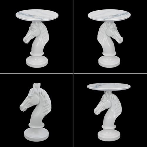 Modern Accent Table Living Room Horse Statue White Contemporary‌ Faux Marble Night Stand Side Table with Horse Head Base Reception Area & Bedroom（Width 19.69" ——Tall 24.8"） - style: White horsehead table