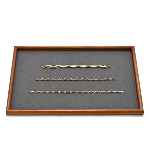 Jewelry Display Tray for Ring Earrings Necklace Bangle Solid Wood Jewelry Dish Tray Catchall(L,Grey) - color: Grey, size: 35 * 24 * 1.5cm