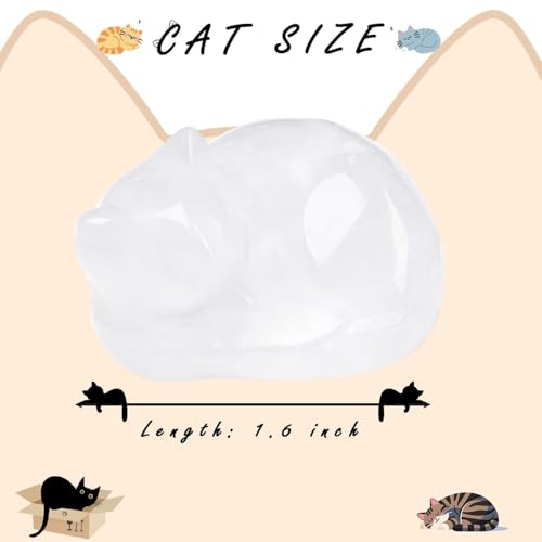LAIDANLA Clear Quartz Cat Healing Crystals Figurine Sleeping Cat Hand Carved Cute Statue Polished Stone Sculpture Reiki Office Room Bedroom Desk Home Decoration Gifts 1.6" - color: Q-clear Quartz
