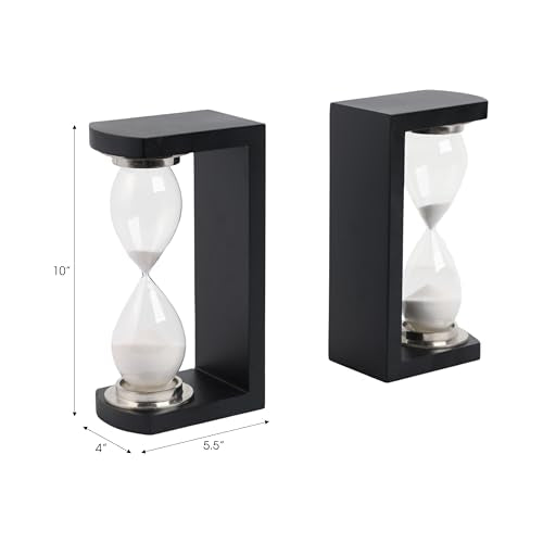 Decorative Hourglass Bookends for Bookshelf Decor - Elegant Book Ends for Book Accessories, Shelf, or Office Decor - Modern Desk Decor, Home Library, or Console Table Decor - Set of 2, 10", Black