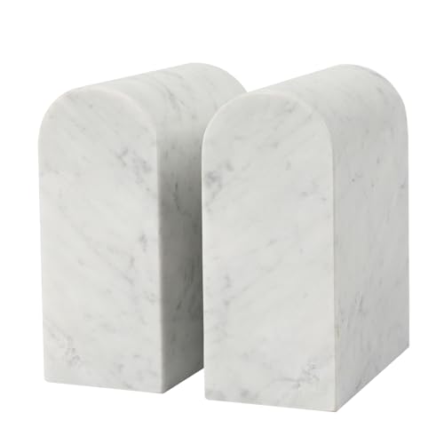 Marble Bookends for Shelves, Decorative Book Ends, 13lbs Heavy-Duty Marble Book Holders, Stone Bookshelf Decor, Carrara White - color: Carrara White, size: 12LB