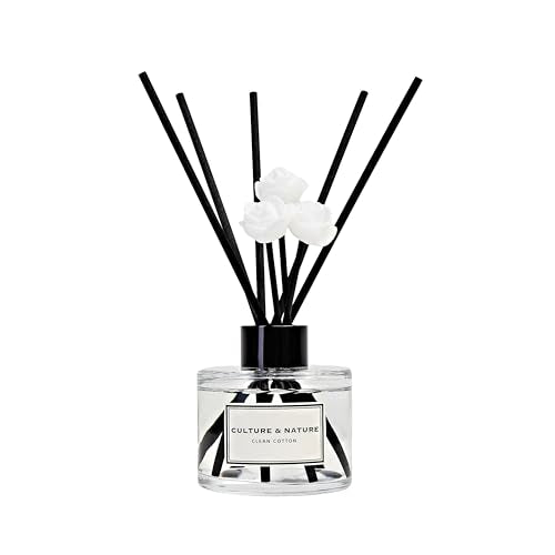 CULTURE & NATURE Reed Diffuser Set 4oz (120ml) Clean Cotton Scented Diffuser with Sticks Home Fragrance Reed Diffuser for Bathroom Shelf Decor - size: 4 oz