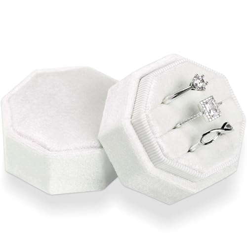 WantGor Velvet Ring Box, 3 Slots Jewelry Ring Gift Box Vintage Ring Display Holder Case for Wedding Ceremony Proposal Engagement - color: White