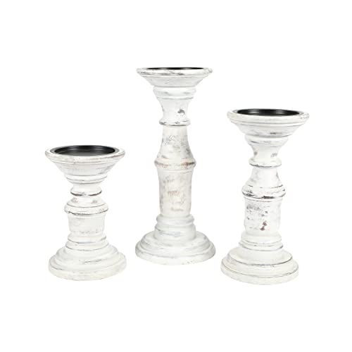 Candle Holder Stand Wooden, Pillar Candle Holders, Unity Candle Holders, Rounded Turned Colums, Country Style Ideal for Gift, Wedding, Christmas, Party, Spa - 10,8,6 Inch- Set of 3 - Antique White - color: Antique White, size: 10,8,6 Inch Set of 3 - Mid C
