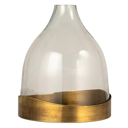 Creative Co-Op Sophisticated Glass Cloche with Metal Tray, Clear and Antique Brass - color: Antique Brass