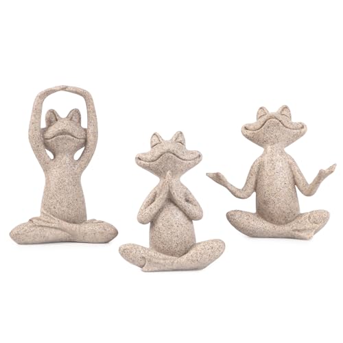 Suoedd Sandstone Frog Figurines Yoga Decor Set of 3 –Frog Yoga Statues for Modern Living Room Table Office Bookshelf Shelves Home Sculptures Decor - color: Sandstone Frog-3