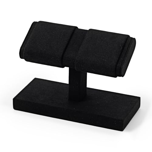 Microfiber Watch Display Stand T-bar For Men And Women, Jewelry Holder Organizer For Wristwatch/Bracelet/Storage Display Rack (Black) - color: Black, size: 2 Slots
