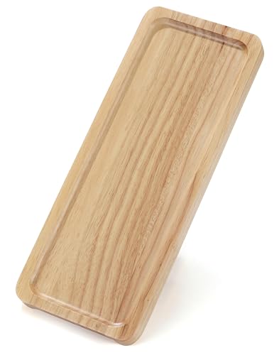 Rectangular Wooden Serving Tray, 13" x 5" with Side Handles, Natural Solid Wood Platter for Bread, Fruits, Snacks & Dessert, Modern Rustic Easy-to-Carry Tray for Home & Kitchen Use