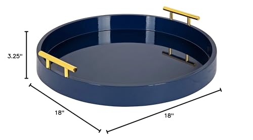 Kate and Laurel Lipton Modern Round Tray, 18" Diameter, Navy Blue and Gold, Decorative Accent Tray for Storage and Display - color: Navy Blue, size: 18"