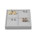 Microfiber 4 Slots Jewelry Earring Display Tray Earring Display Organizer Tray(Gray) - size: 5.5" x 5.5" x 0.78"