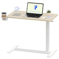 FLEXISPOT H7 Adjustable Overbed Bedside Table with Wheels Pneumatic Mobile Standing Desk Laptop Desk Rolling Computer Cart Movable Overbed Table Hospital Home Use(31.5" W x 17.7" D, White Wood Grain) - color: White Wood Grain, size: Large
