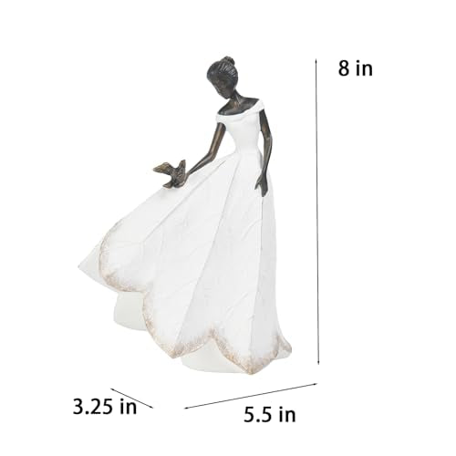 Guichifun Fairy Statue Collection Home Decoration - White Leaf Angel Girls Resin Living Room Bookshelf Decor Garden Outdoor Bathroom Decorations Figurines Gift 5.5 x 3.25 x 8 Inch - color: White-bird, size: Small