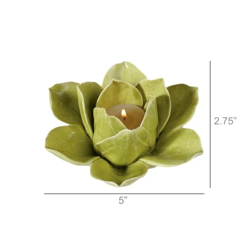 HomArt Lotus Tea Light Holder, Green - color: Green