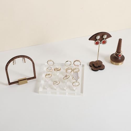 GemeShou Transparent Ring storage tray with 12 clips, Acrylic Jewelry ring display stand for selling, Clear Ring Jewelry holder for show【Acrylic ring tray with 16 clips】