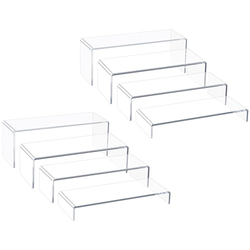 Acrylic Display Riser Stand of 8pcs, 5mm Thickness, 12'' Length Tierd Display Stands, Acrylic Shelf Risers for Perfume Display,Risers for Buffet Table,Cupcake Stand,Pop Figurines,Tumbler,Food - size: 8PCS
