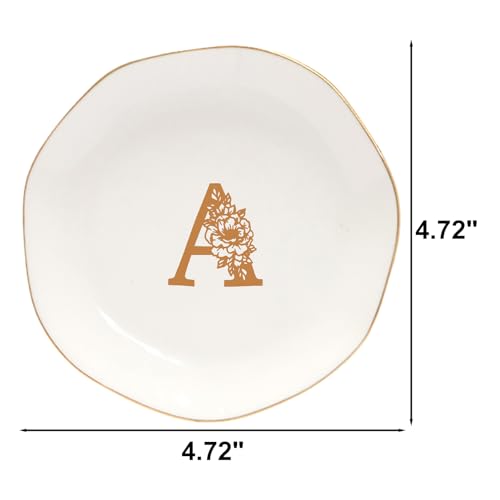 Ceramic Jewelry Tray Initial Ring Dish Personalized A-Monogrammed Engagement Wedding Gifts,Decorative Jewelry Holder for Friends,Sister,Birthday Mother's Day Christmas for Women,Ceramic White - style: A