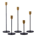 Set of 5 Black Taper Candlestick Holders with Brass Top, Metal Candle Stick Holder, Antique Mid-Century Candle Holders for Table Centerpiece, Mantel, Dining Table Decor