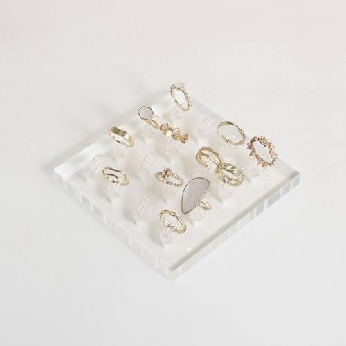 GemeShou Transparent Ring storage tray with 12 clips, Acrylic Jewelry ring display stand for selling, Clear Ring Jewelry holder for show【Acrylic ring tray with 16 clips】