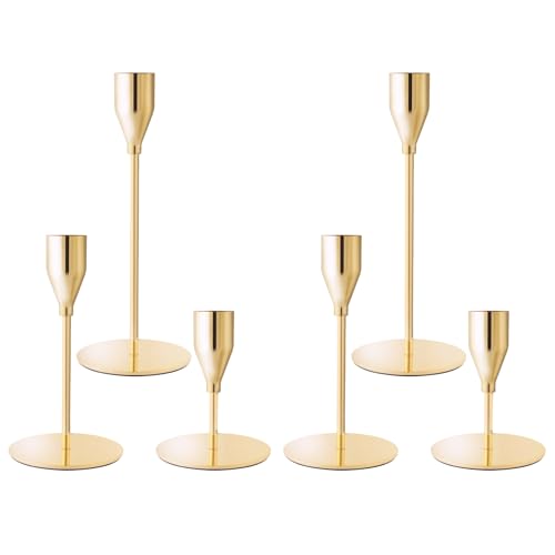 French Gold Taper Candle Holders for Wedding Table Centerpiece,Tall Taper Candlestick Holders Bulk Set of 6,Metal Candle Stick Holders for Dinning or Mantel Centerpiece,Party Home Decor - color: French Gold, size: Set of 6