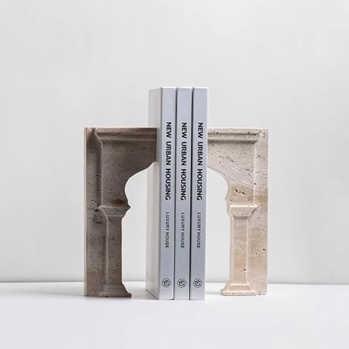 Set of 2 Piece Modern Travertine Bookend, Arc de Triomphe Design, Natural Stone Book Holders for Desk and Shelf (2 pcs 1 Set -Arc de Triomphe) - color: 2 Pcs 1 Set -Arc De Triomphe