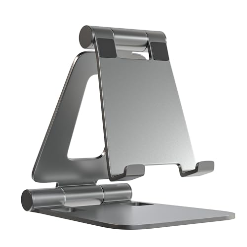 Cell Phone Stand for Desk Phone Holder Foldable Portable Adjustable Cradle Dock Compatible with iPhone 17 16 15 14 13 Pro Max, iPhone 12 11 Plus SE XS XR 8 7, Office Desk Travel Accessories, Silver - color: Silver