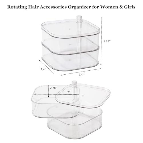 FABROK 2-Layer Girls Hair Accessories Organizer, Large Rotating Vanity Storage Container for Headbands, Scrunchies, Clips, Plastic Women Hair Ties Holder, Makeup Brush Box - size: 2-Layer