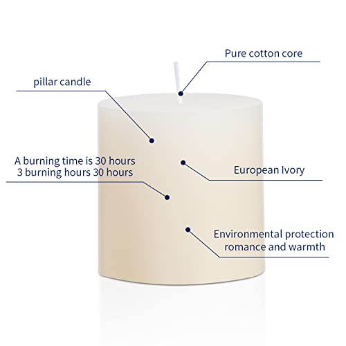 3×3 Ivory Pillar Candles Set of 3 Unscented Handpoured Weddings, Home Decoration, Restaurants, Spa, Church Smokeless Cotton Wick - Ivory 90 Hour - size: 3×3 ivroy
