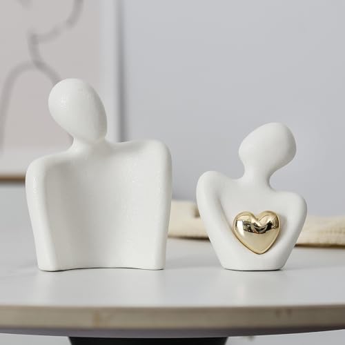 Hugging Couple Statue Ceramic Lover Figurine Home Decor is a Romantic Gift for Her on Wedding Anniversary and Valentines, TV Stand Decoration Knick Knacks for Shelves (M) - size: M-4.7in