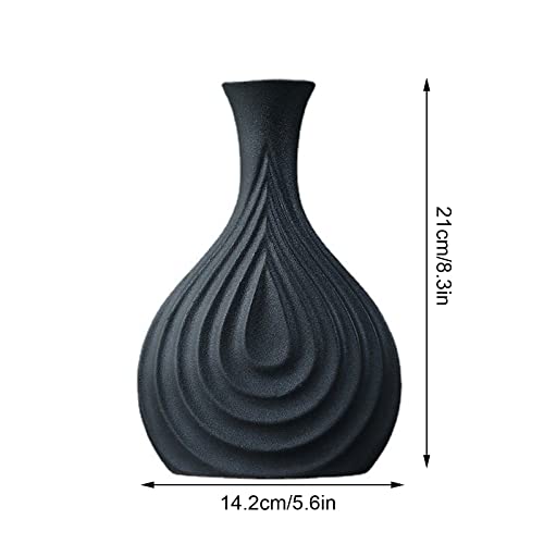 MSUIINT Modern Abstract Ceramic Vase, 8 in Matte Black Geometric Art Ceramic Vase, Nordic Style Stylish Minimalist Decorations Flower Vase for Home Living Room Kitchen Centerpiece Office