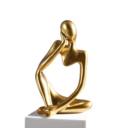 Minimalist Thinker Statue - Abstract Sculpture for Home & Office Decor | Boho Shelf & Coffee Table Accent (Lateral Muse-Gold) - color: Lateral Muse-gold