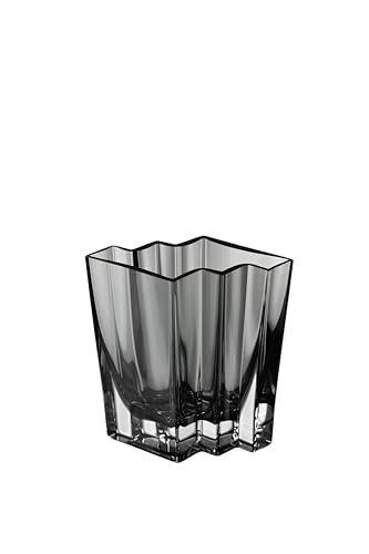 Glass - Vase - Gray - Smoky Black - Grey - Chevron Design - 6.75" Height - Heavy Durable - Made in Europe - by Barski