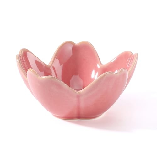 Pink Flower Ring Dish Holder,Jewelry Dish Tray,Small Trinket Tray,Jewelry Plate Bowl,Key Bowl,Decorative Plate,Mothers Day Birthday Gifts for Women Friends,Ceramic Kiln effect White - color: Kiln effect Pink