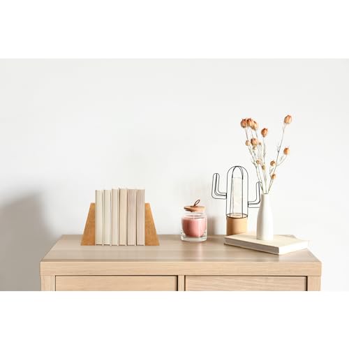 Book Ends for Office Accessories - 2 Pairs Handmade 100% Solid Wood Decorative Bookends with Metal Base - Heavy Duty Non-Skid Shelf Organizer for Books