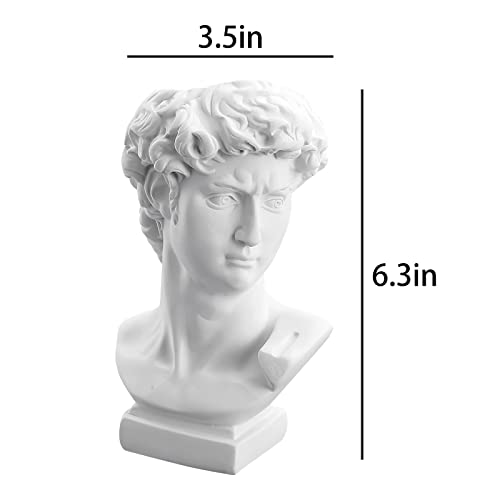 David Statue Vase - 6 Inch Greek Bust Head Aesthetic Planter White Home Decor Roman Style Resin Succulent Flower Planter Pot Sculpture Brushes Holder Makeup Pen Holder