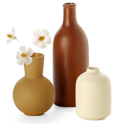 Ceramic Vase, Flower Vases Set of 3 Living Room Decor, Farmhouse Decor, Decorative Vase for Home Coffee Table, Book Shelf, Kitchen, Bedroom Centerpiece Table Decorations - color: Orange
