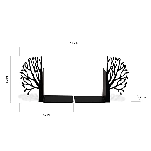 Tree Bookends with Nature-Inspired Silhouette - Steel with Matte Black Epoxy Coating - Decorative Pair of Book Holders for Shelves, Desk, and Office - All Black – Geguton - color: Trees Theme - Black